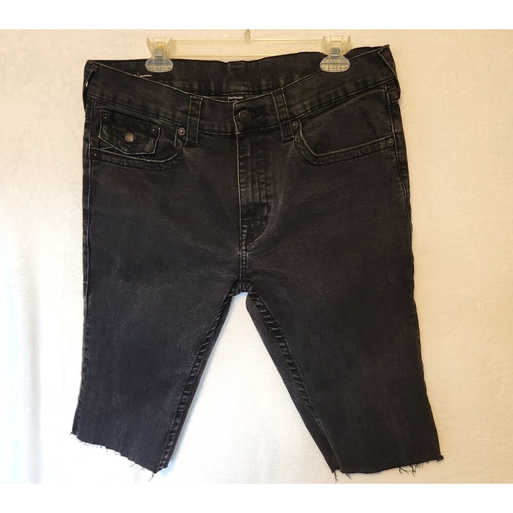 True Religion Men's 36 Black Rocco Relaxed Skinny Shorts Cut-off Flap Pockets